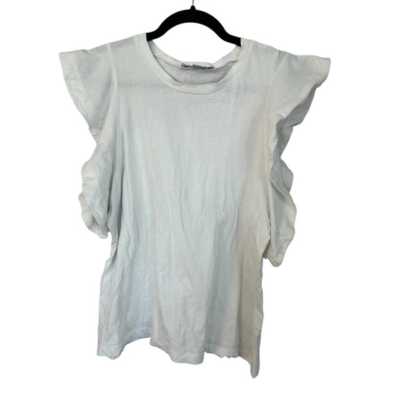 All Saints Women’s White Short Flutter Sleeve Cotton Crewneck Top Size 10 GUC - Picture 1 of 6